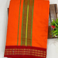 Orange Cotton Dhoti With Red And Green Color Border And Matching Angavastram For Men Near Me