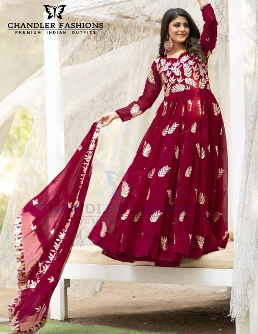 Maroon Color Georgette Sequins Work Gown For Women