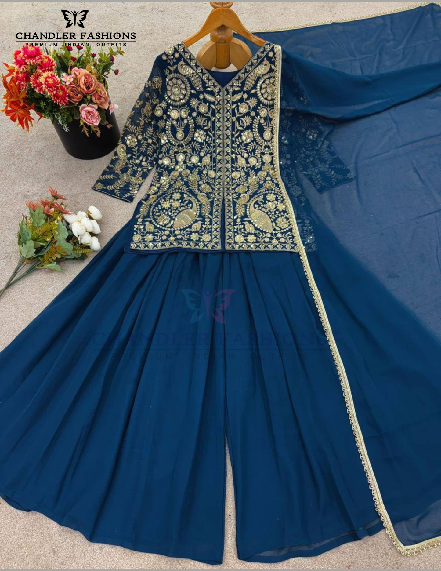 Pretty Blue Color Georgette Palazzo Suits In Chandler