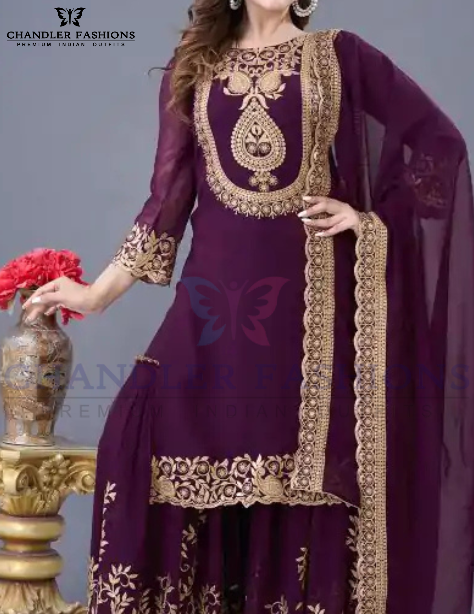 Purple Color Faux Georgette Sharara Suit With Heavy Embroidery Sequins Thread Work In USA