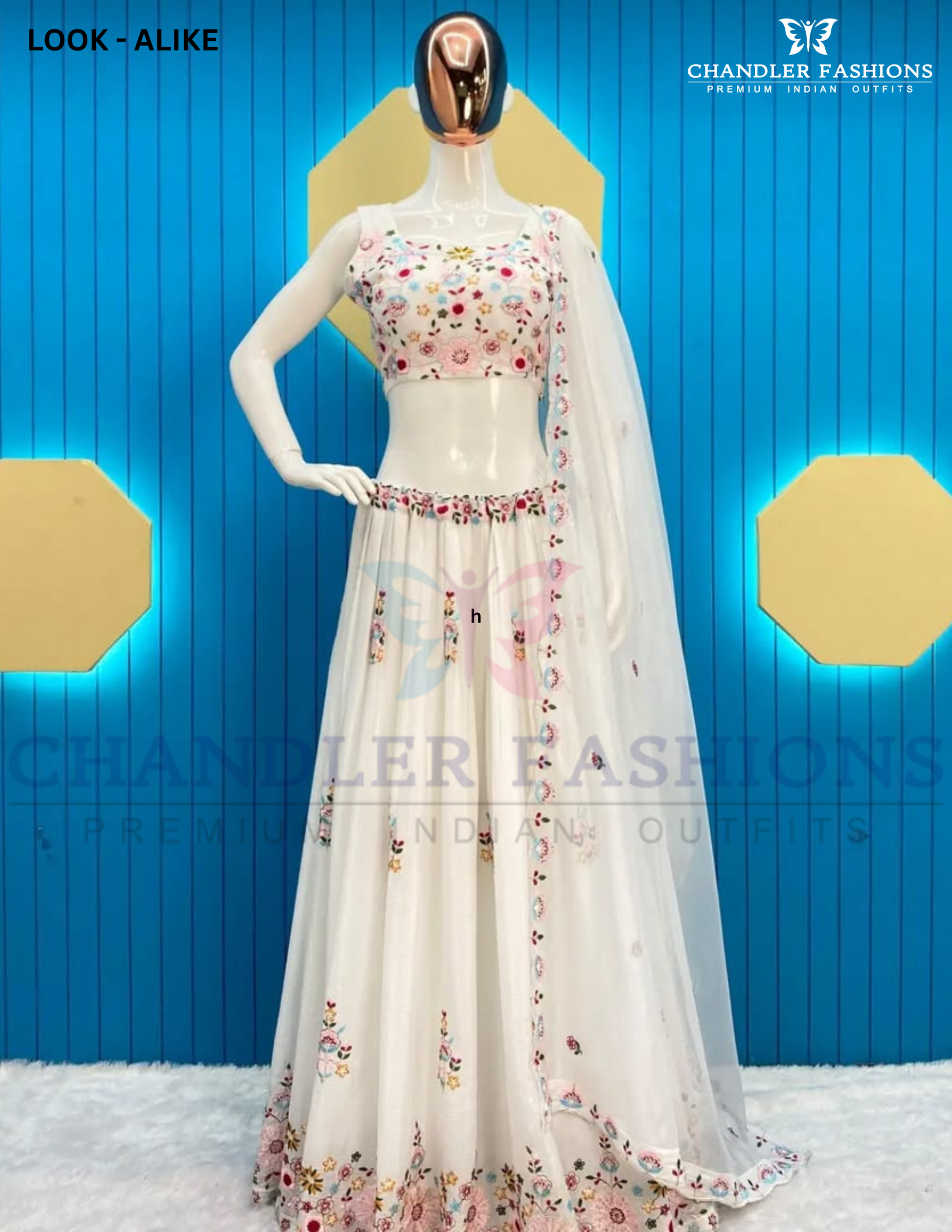 Beautiful White Color Chinon Lehenga Choli With Multicolor Thread Embroidery Work For Women