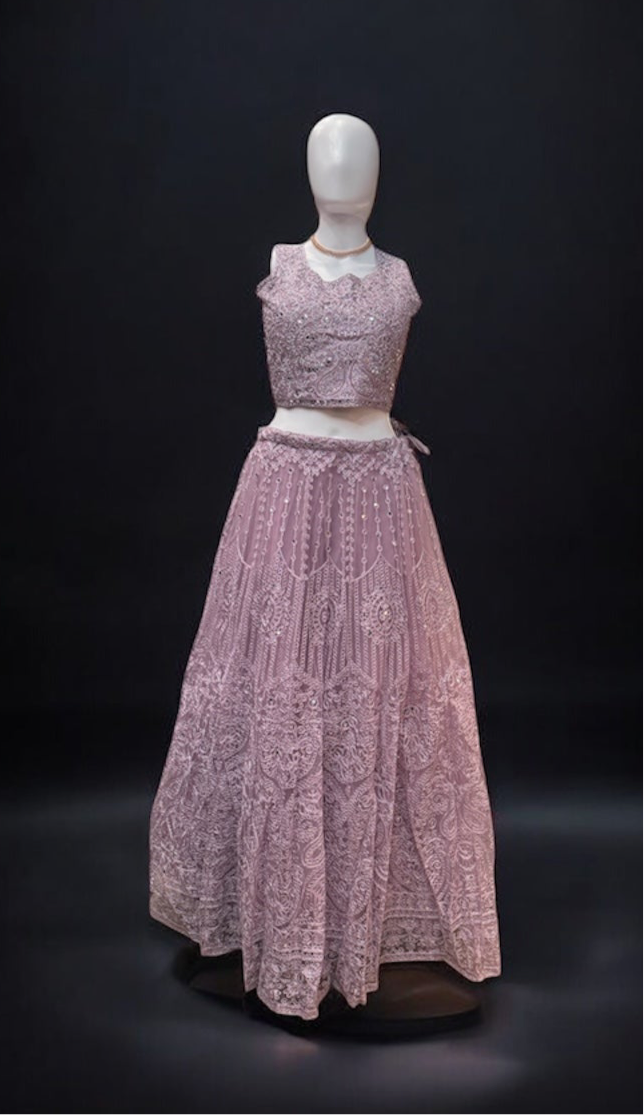 Elegant Pastel Pink Color Net With Embroidery Work Lehenga Choli For Women