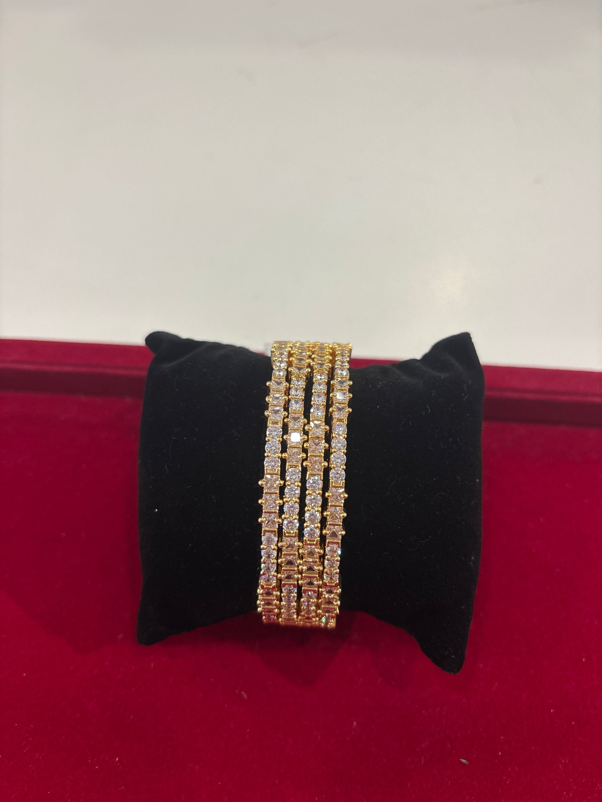 Stunning White Stones Gold Plated Bangles For Women