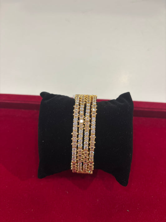 Stunning White Stones Gold Plated Bangles For Women