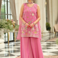 Elegant Light Pink Color Shimmer Silk With Embroidery Work Palazzo Suits For Women
