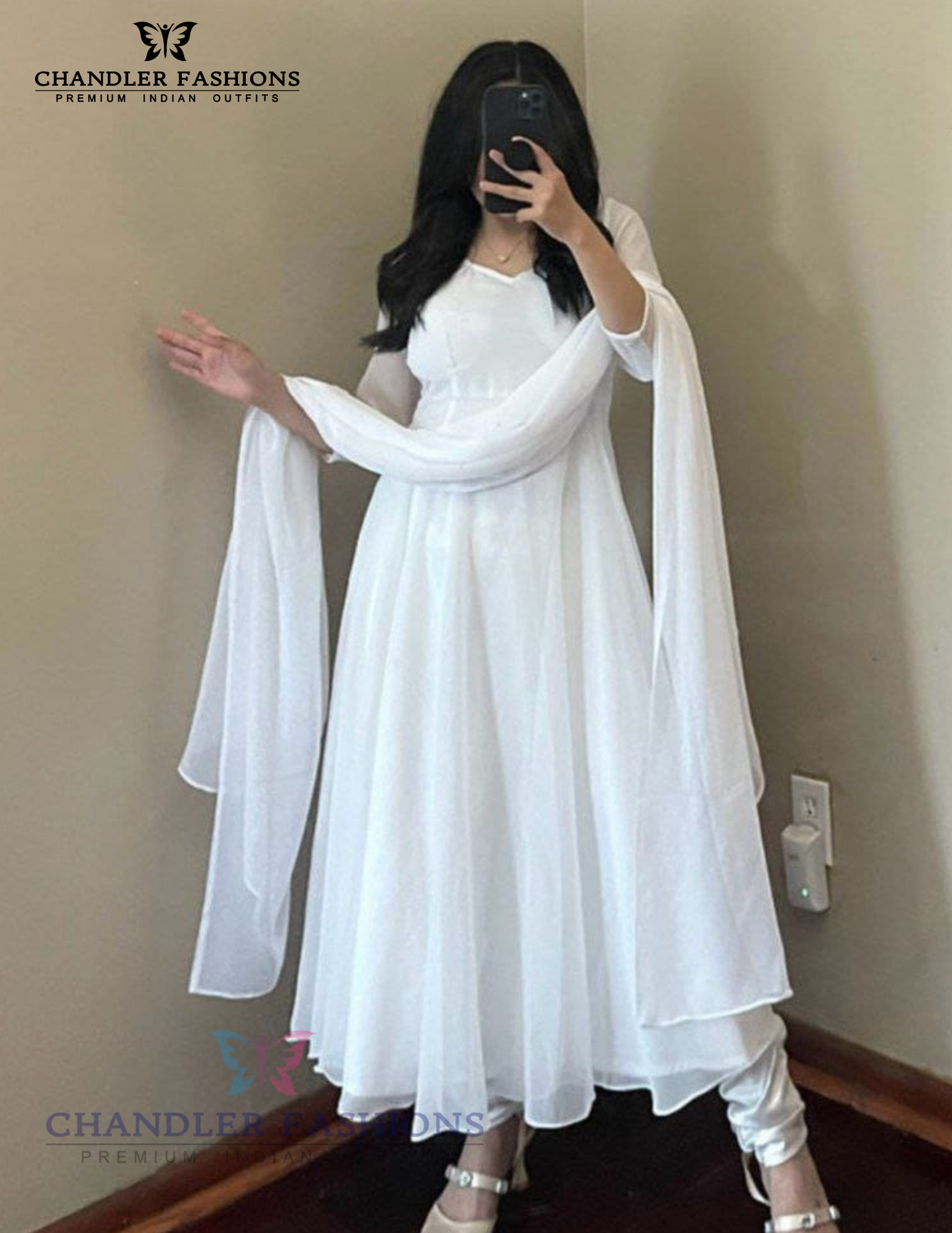 White Color Georgette Anarkali Gown In USA