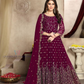 Splendid Wine Color Heavy Georgette With Embroidery Work Anarkali Suits For Women