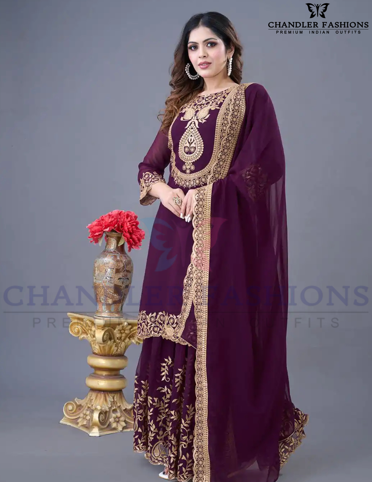  Faux Georgette Sharara Suit With Heavy Embroidery Sequins Thread Work In Chandler