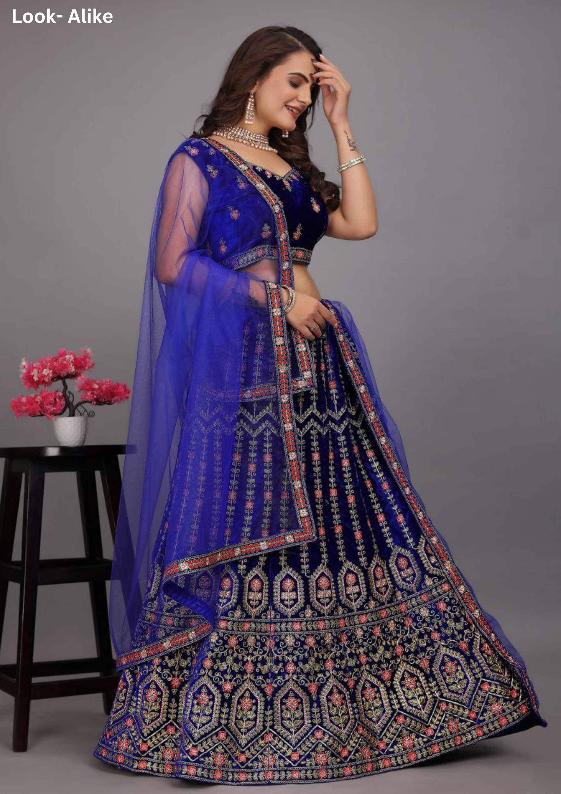 Navy Blue Colored Party Wear Velvet Lehenga Choli For Women In Mesa