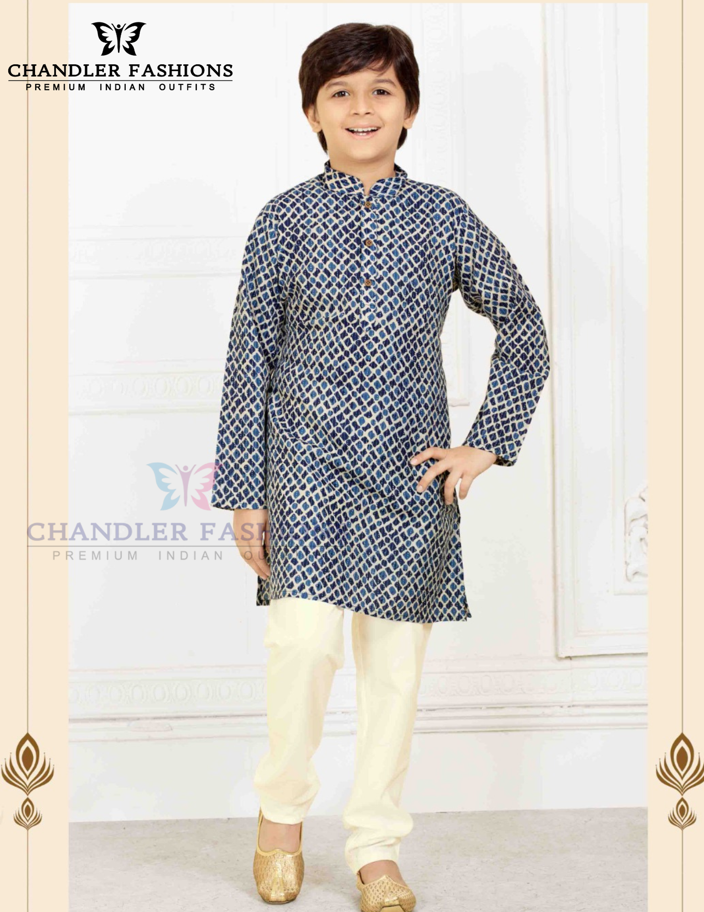 Alluring Blue Color Cotton Kurta Pajama Set For Kids