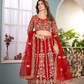 Attractive Red Color Butterfly Net With Embroidery And Sequins Work Lehenga For Women