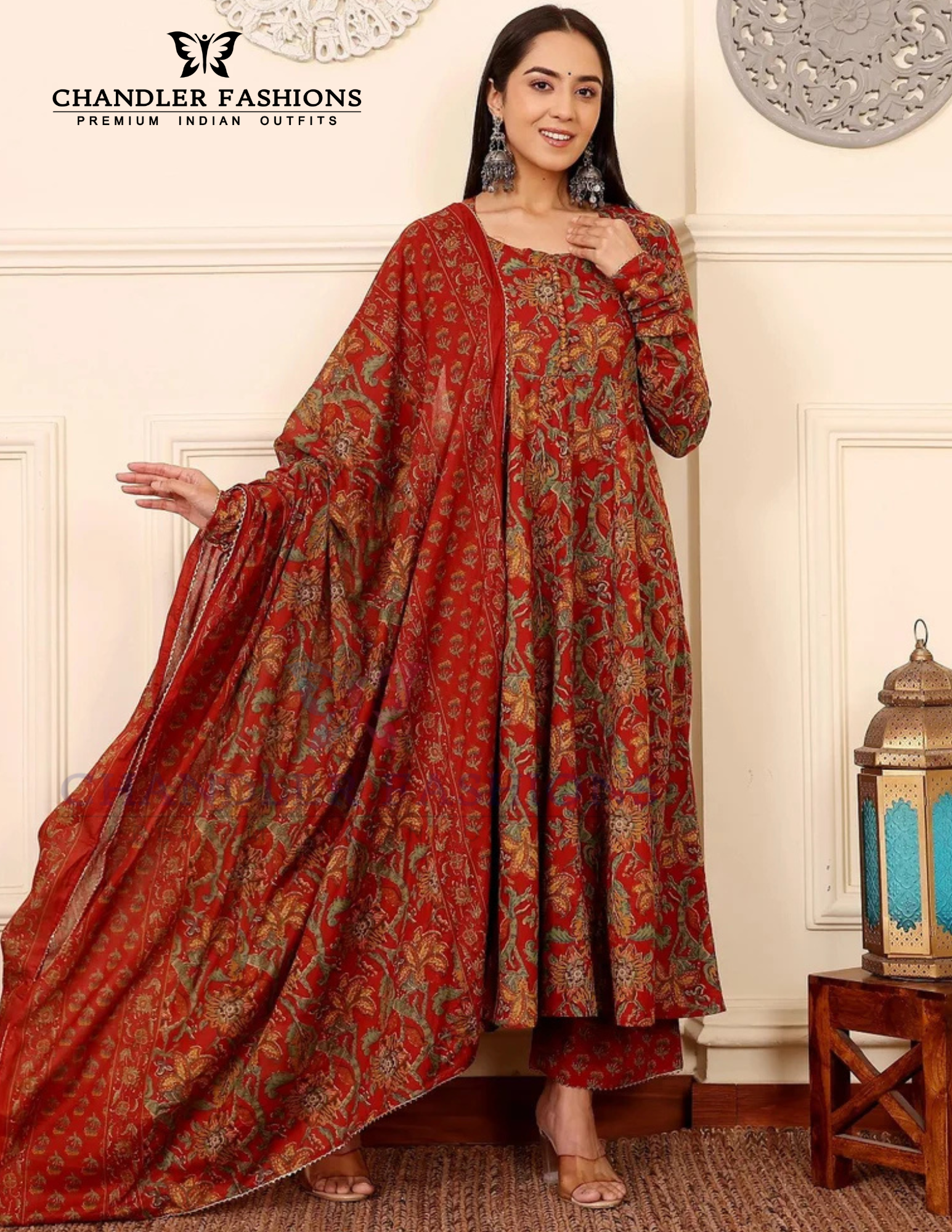 Fantastic Red Color Viscose With Printed Work Anarkali Suits With Dupatta