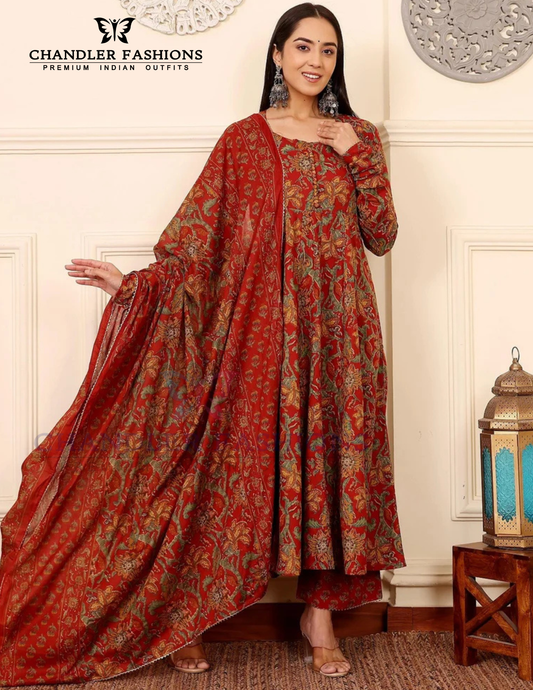 Fantastic Red Color Viscose With Printed Work Anarkali Suits With Dupatta