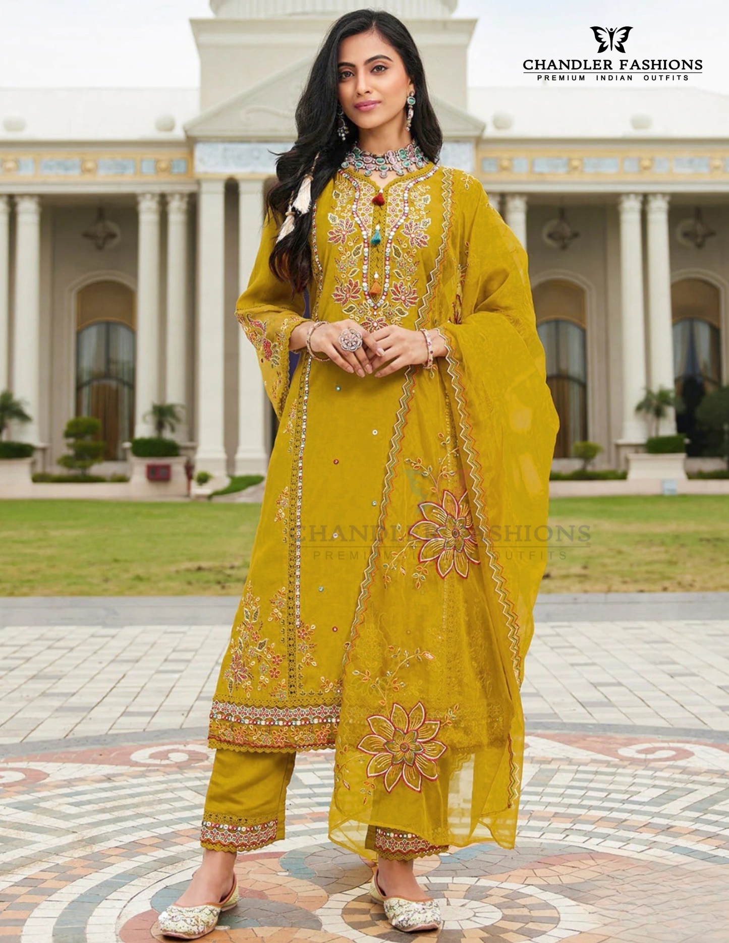 Fabulous Mustard Yellow Color Heavy Cotton With Embroidered And Sequins Work Salwar Suits For Women