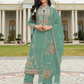 Charming Green Color Heavy Cotton With Embroidery And Sequins Work Salwar Suits For Women