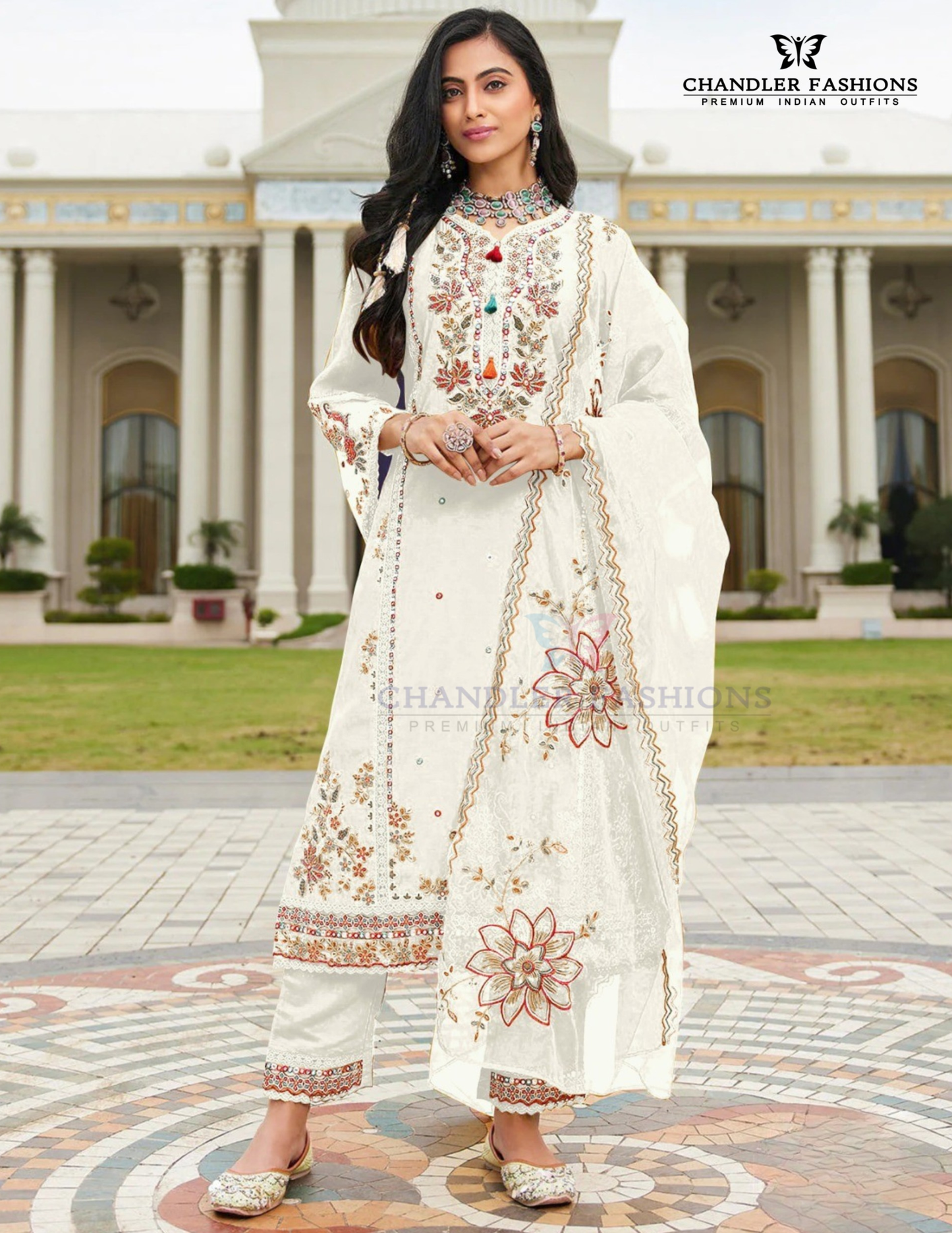 Wonderful White Color Heavy Cotton With Embroidery And Sequins Work Salwar Suits