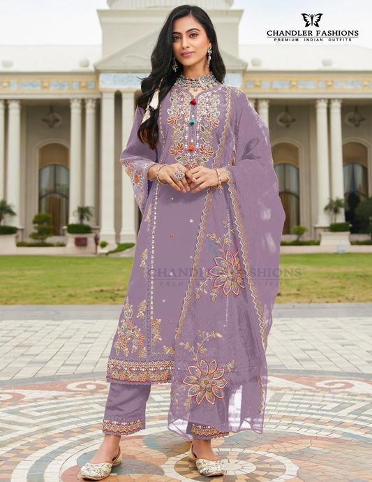 Graceful Lavender Color Heavy Cotton Salwar Suits With Embroidery And Sequins Work For Women