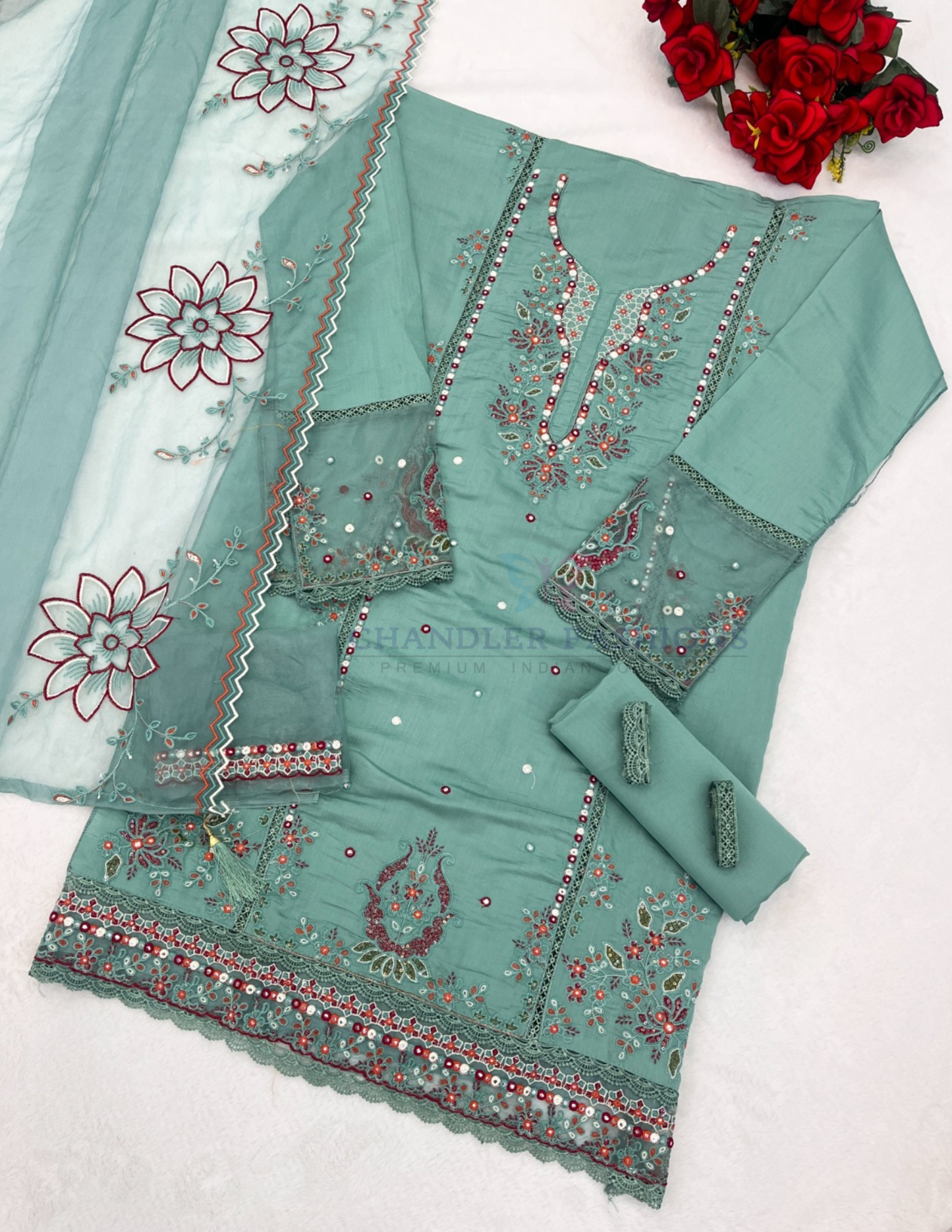 Green Color Heavy Cotton With Embroidery Work Salwar Suits In USA