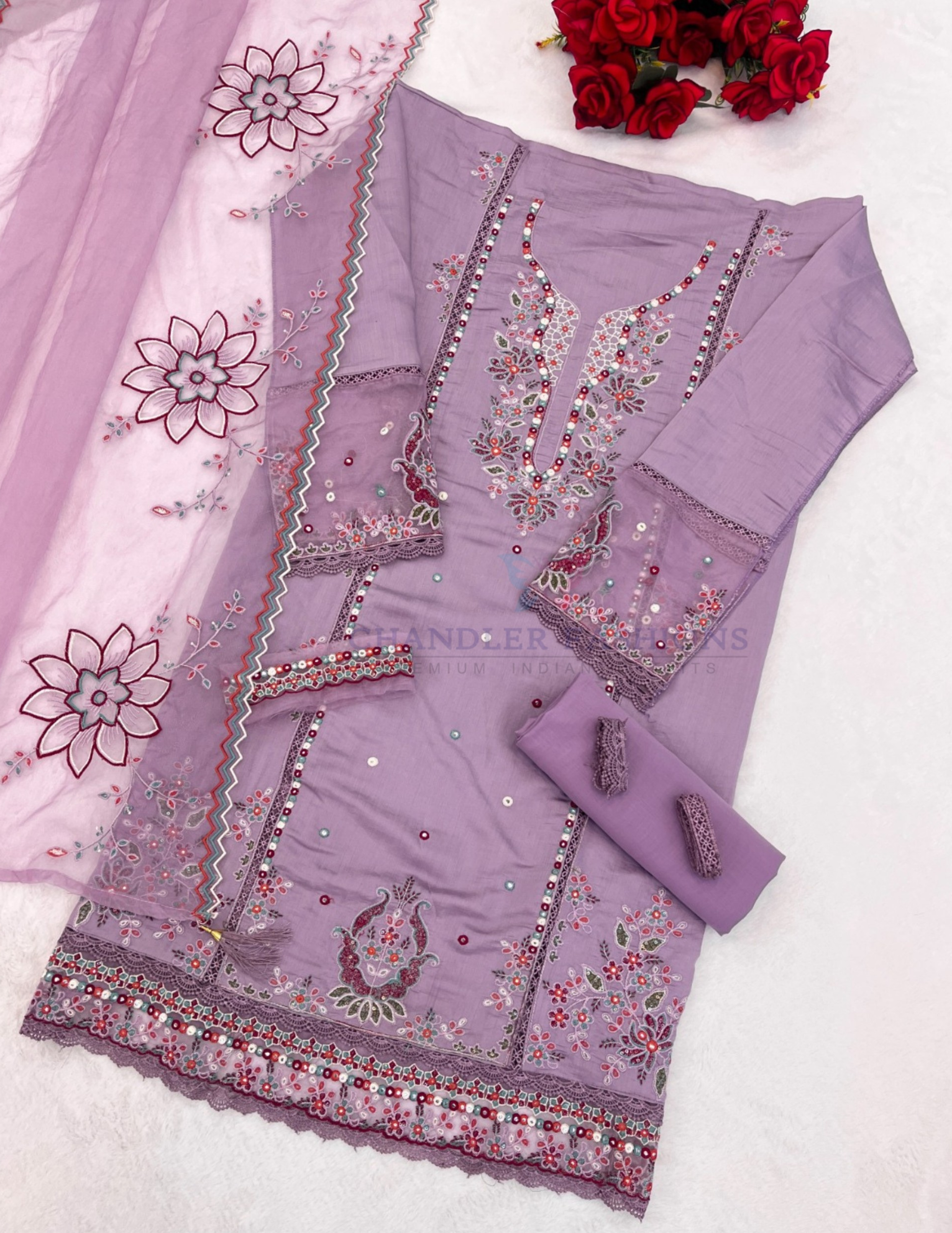 Lavender Color Heavy Cotton Salwar Suits With Embroidery Work In USA