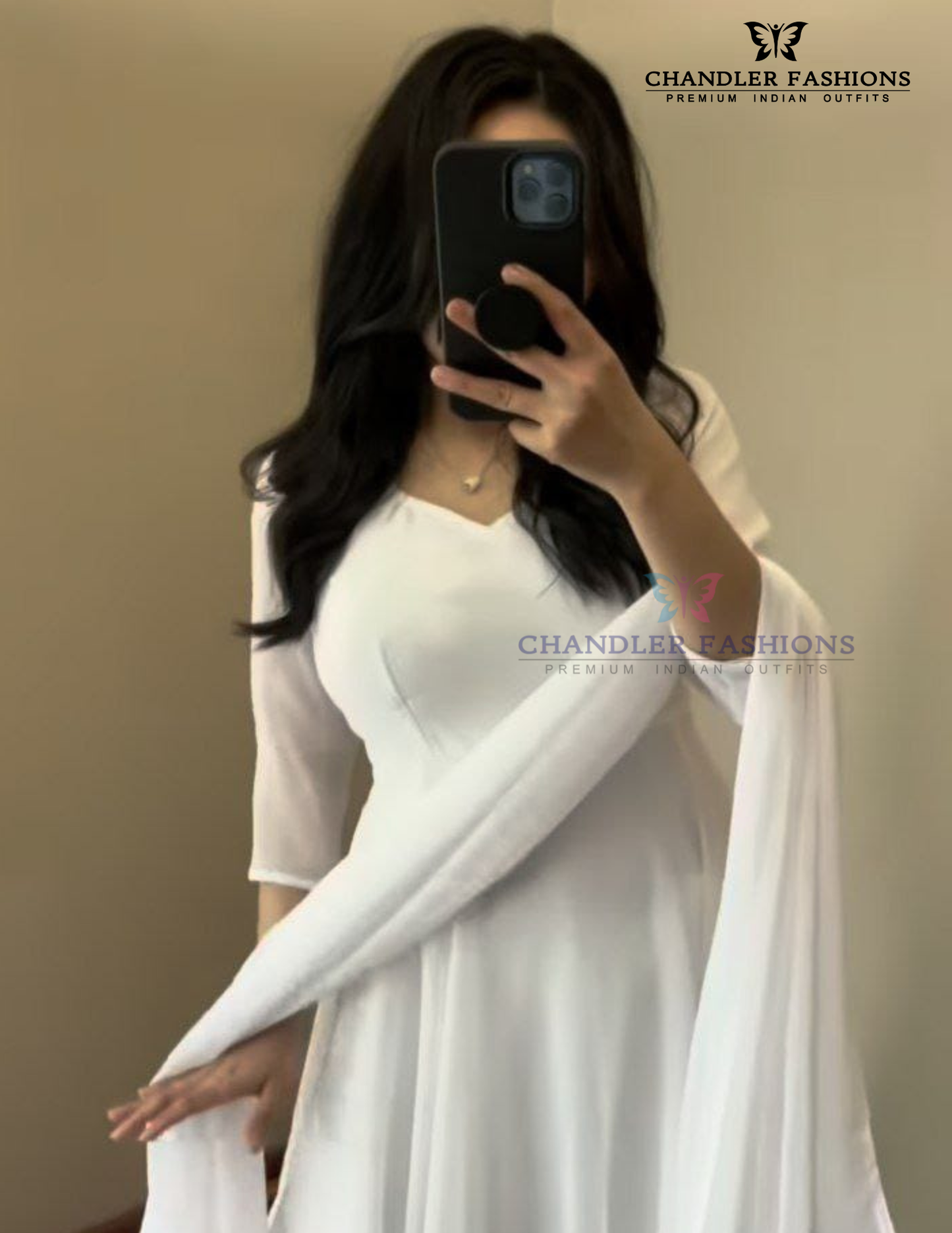 White Color Georgette Anarkali Gown In Mesa
