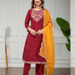 Fantastic Maroon Color Roman Silk With Embroidery Work Salwar Suits For Women