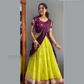 Attractive Purple And Lime Green Color Georgette With Zari Border Lehenga Choli With Dupatta For Women