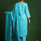 Sky Blue Color Cotton Blend With Floral Printed Work Salwar Suits In USA