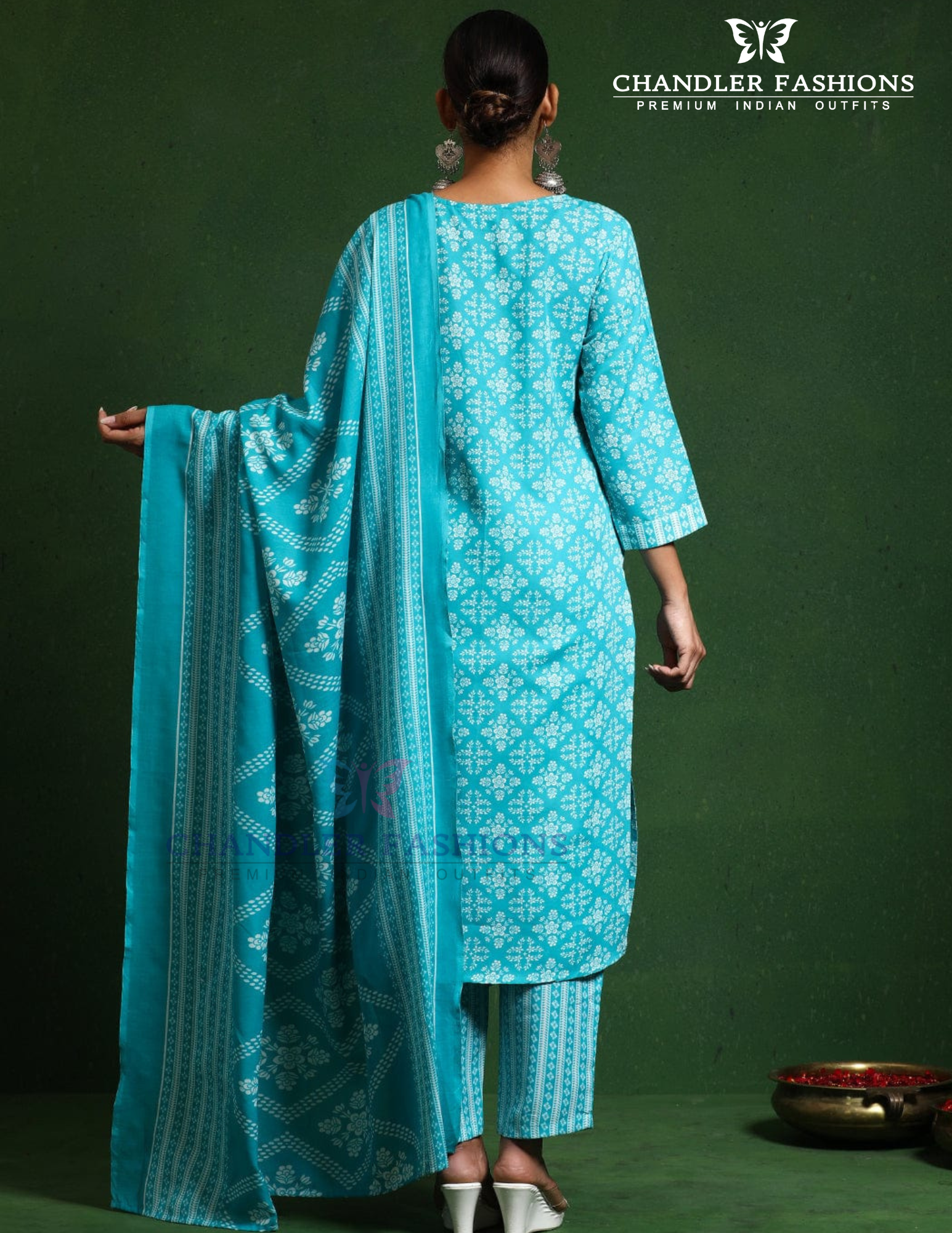 Sky Blue Color Cotton Blend With Floral Printed Work Salwar Suits In USA