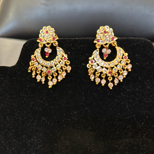 Pleasing Chandbali Gold Plated Earrings With Multi Color Stones
