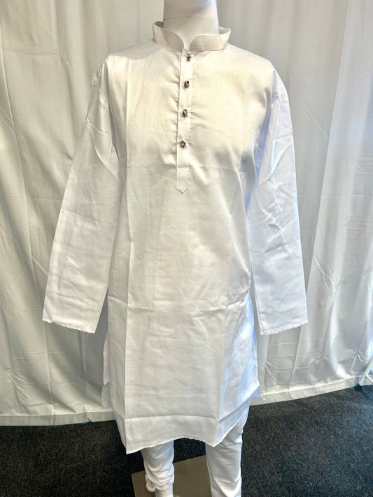 Stunning White Color Cotton Designer Men's Kurta With Pajama Pant
