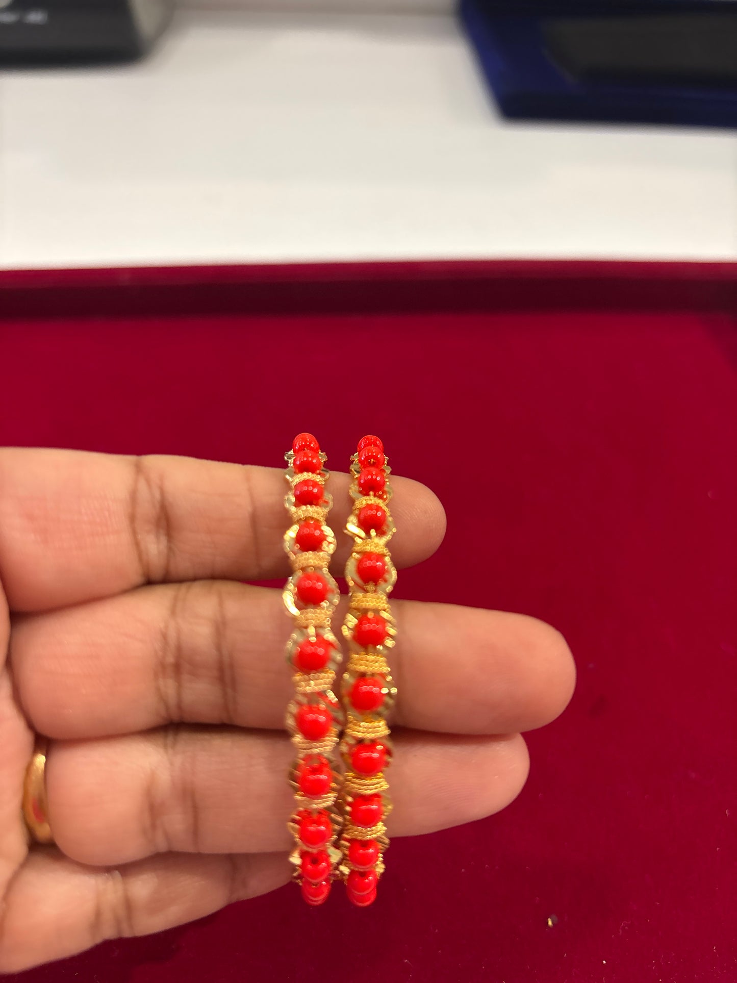 Attractive Gold Plated Red Color With Corals Bangles For Women