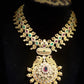 Pretty Dark Pink And Green Color Stones Gold Plated Designer Set With Earrings