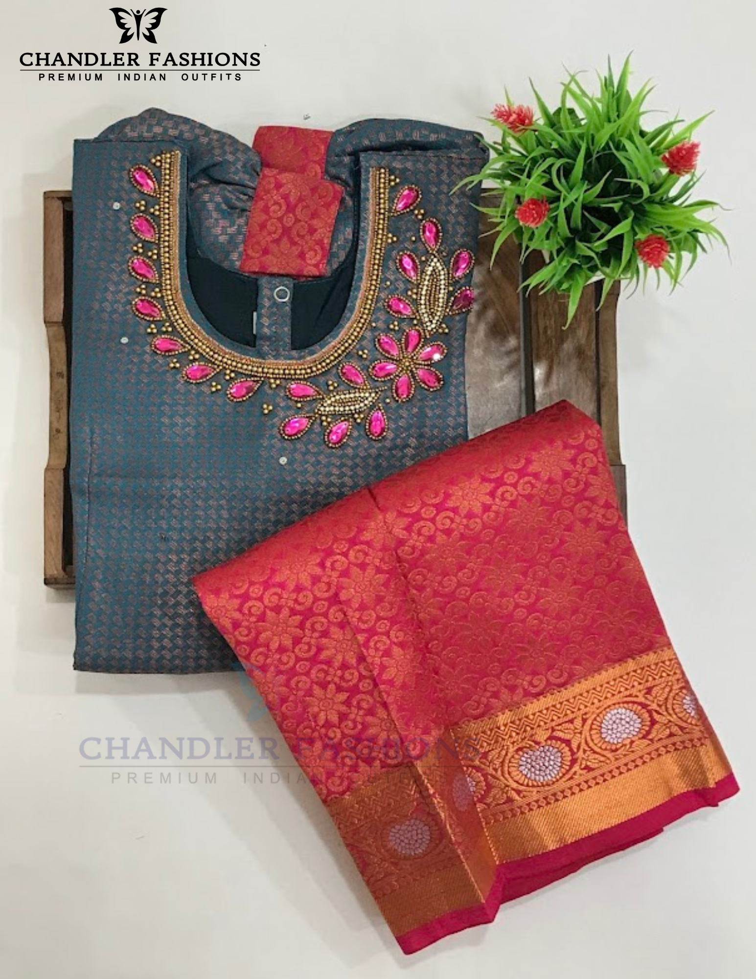 Appealing Green And Pink Color Stone Work With Silk Langa set For Girls In USA