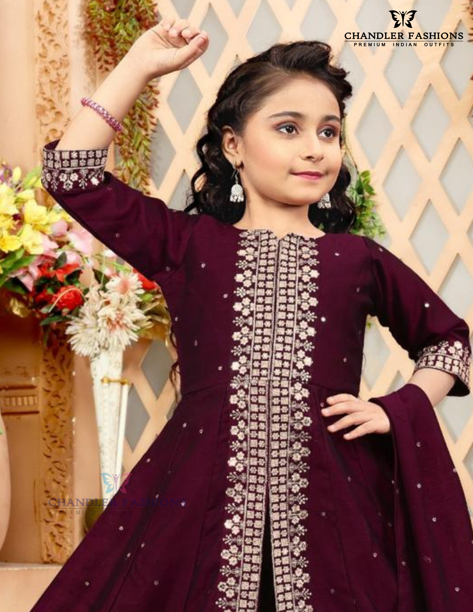 Wine Color Silk With Embroidery Work Girls Sets Near Me
