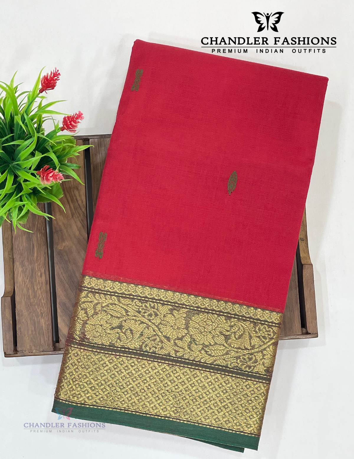 Elegant Red Color Cotton Saree With Zari Work Near Me