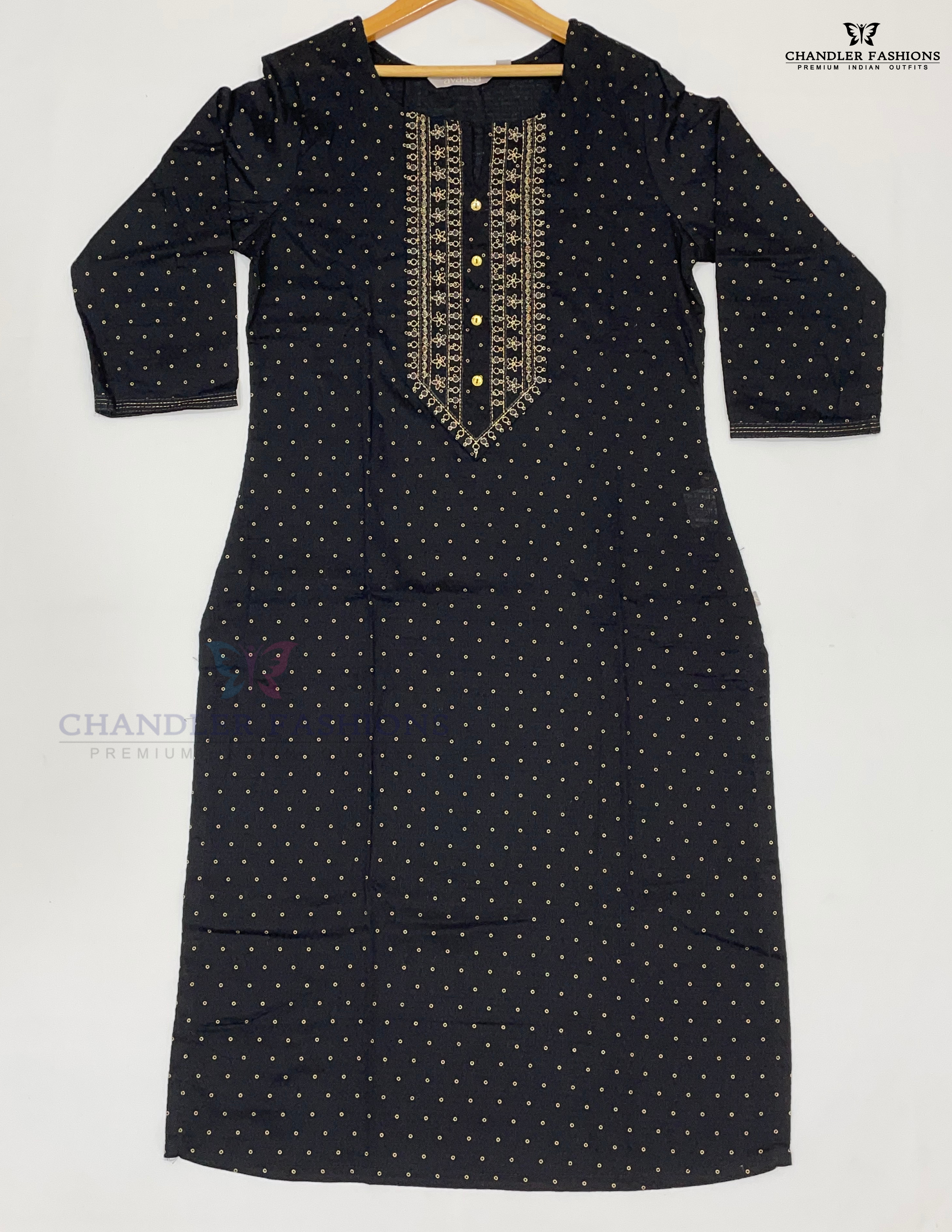  Black Color Embroidery And Printed Design Kurti In USA