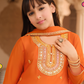 Stunning Orange Color Chinon With Embroidery Work Kurtis Suits In USA