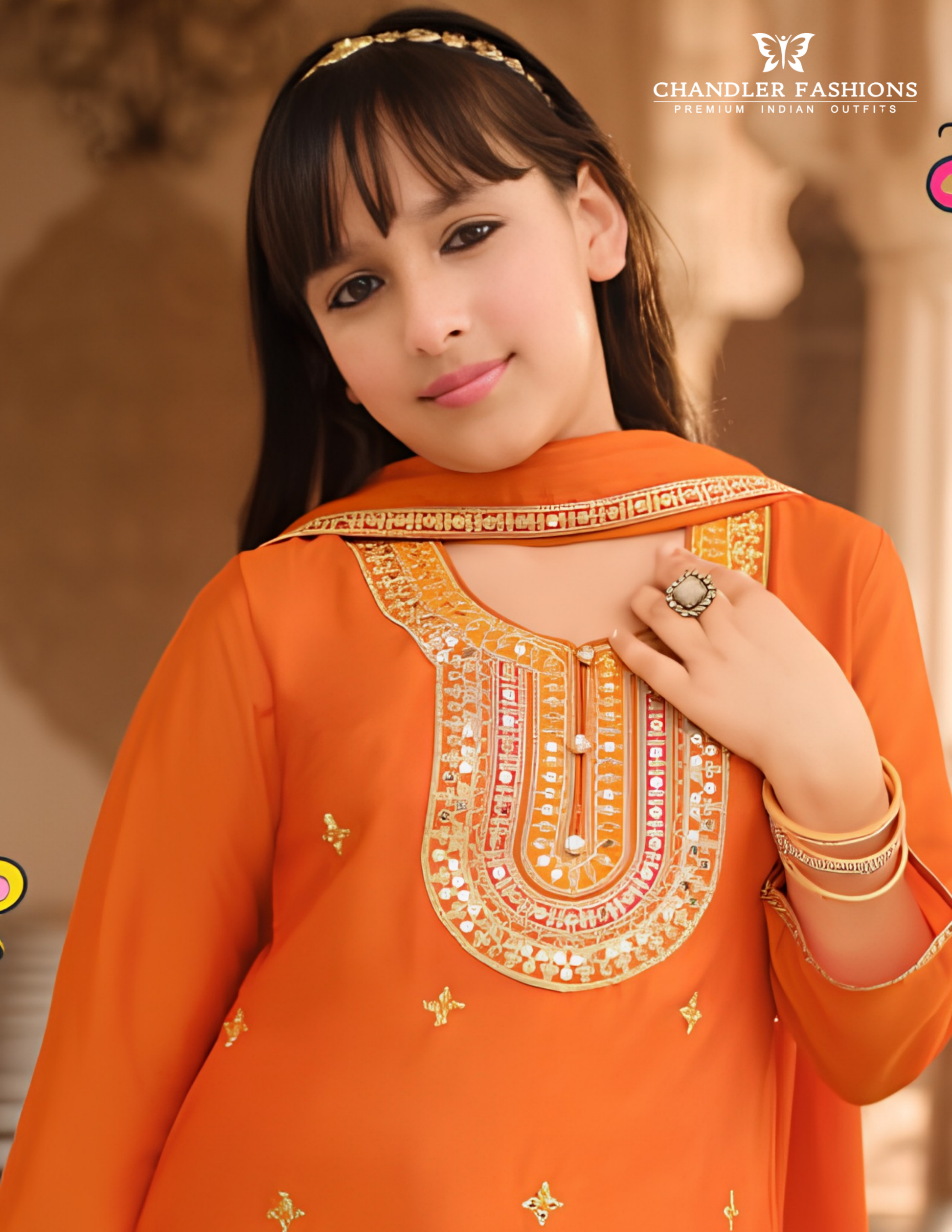 Stunning Orange Color Chinon With Embroidery Work Kurtis Suits In USA