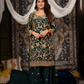 Dark Green Color Chinon With Embroidery Work Sharara Suits With Dupatta Near Me