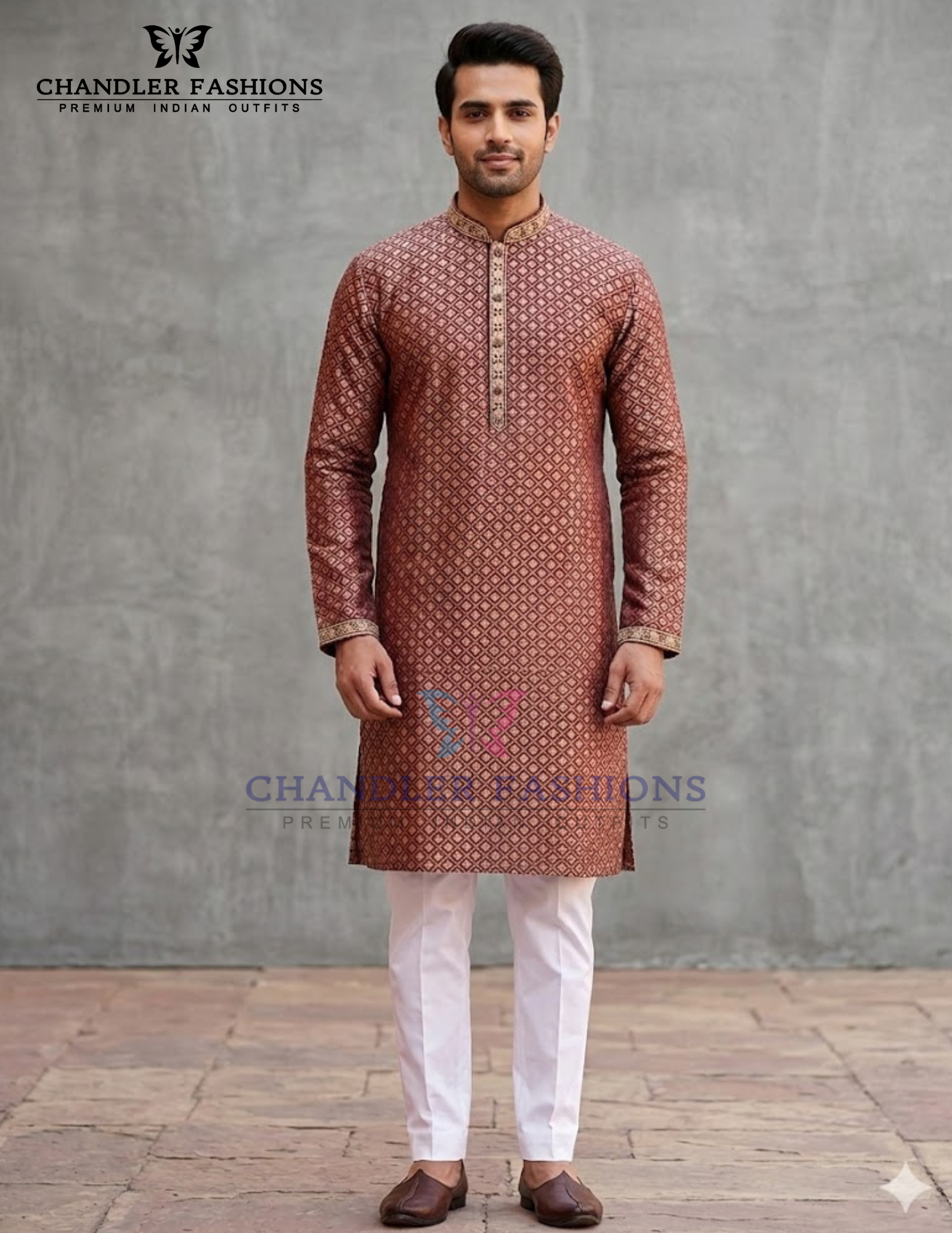 Wonderful Purple Color Brocade Men's Kurta With Pajama Pant