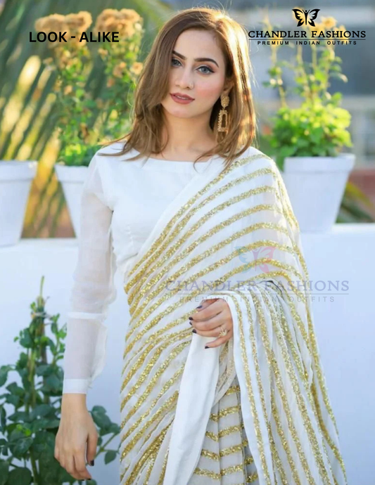 Off White Festival Faux Georgette Trendy Saree