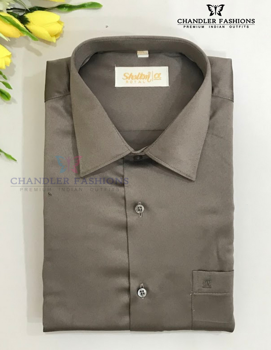 Attractive Light Brown Color Satin Shirt With Full Sleeve For Men