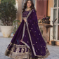 Beautiful Purple Color Faux Blooming With Embroidery Zari Sequins Work Gown