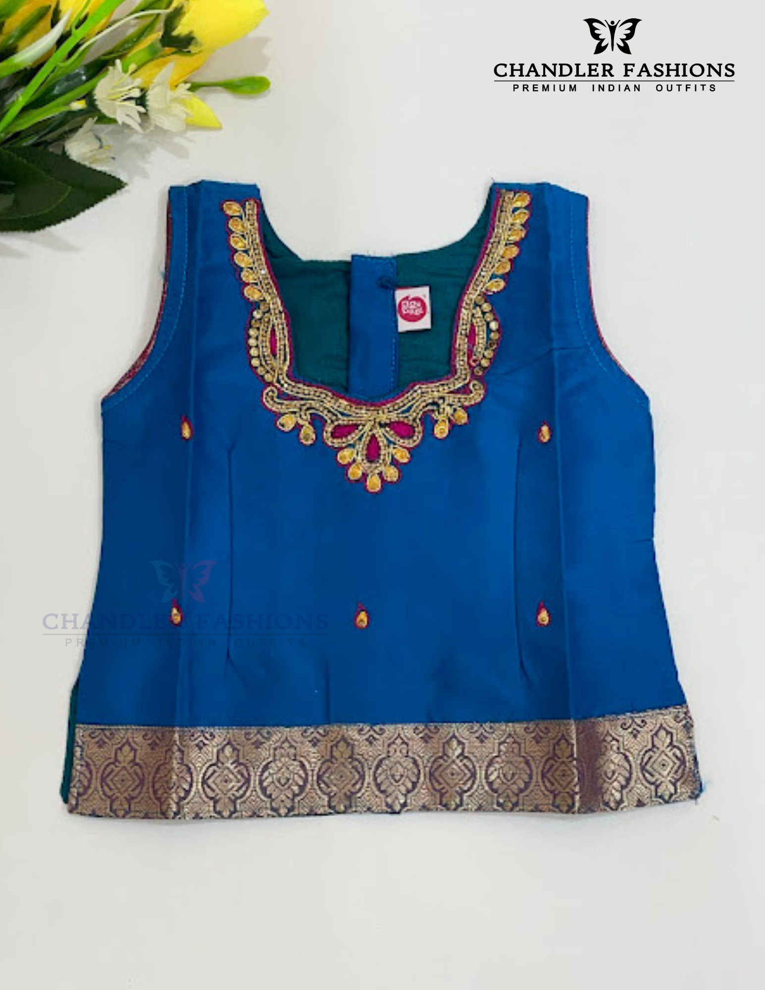 Teal Blue And Pink Color Silk Langa Sets With Stone Work In Chandler