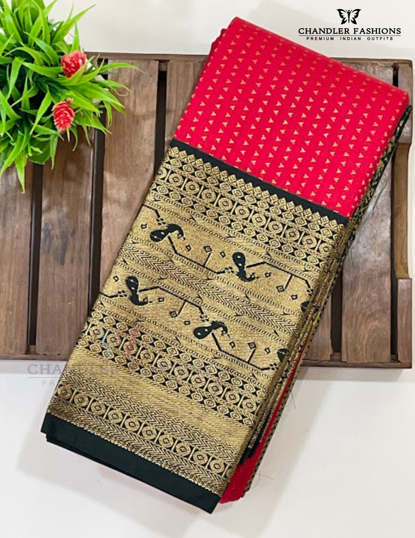 Red Color Pure Kanchi Silk With Gold Zari Work Saree In USA