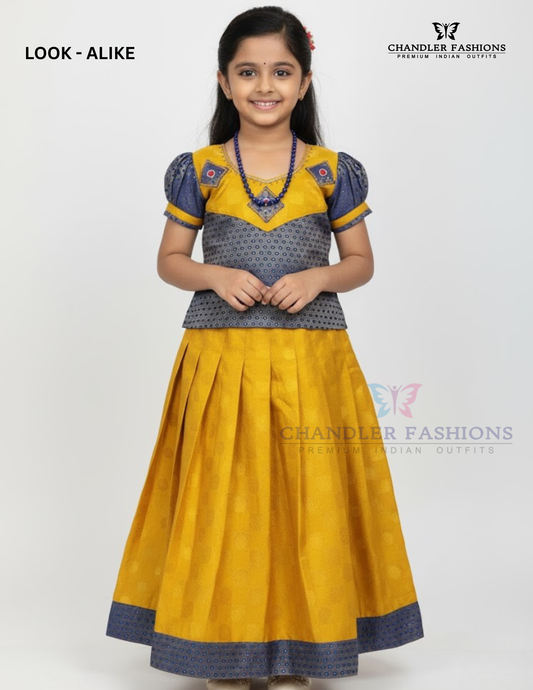 Alluring Navy Blue And Mustard Yellow Color Art Silk Langa Sets