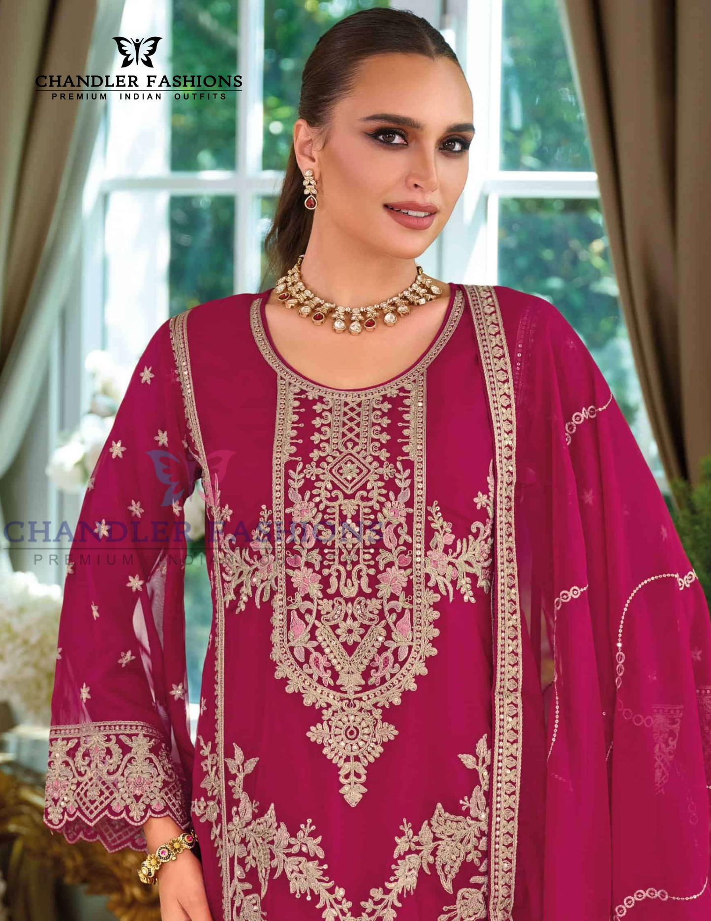 Elegant Dark Pink Color Soft Organza With Embroidery Work Salwar Suits Near Me