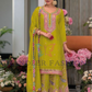 Alluring Green Color Chinon Embroidery Work Palazzo Suits With Dupatta