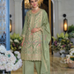 Amazing Light Green Color Embroidery Work Kurti With Palazzo Pant Set For Women