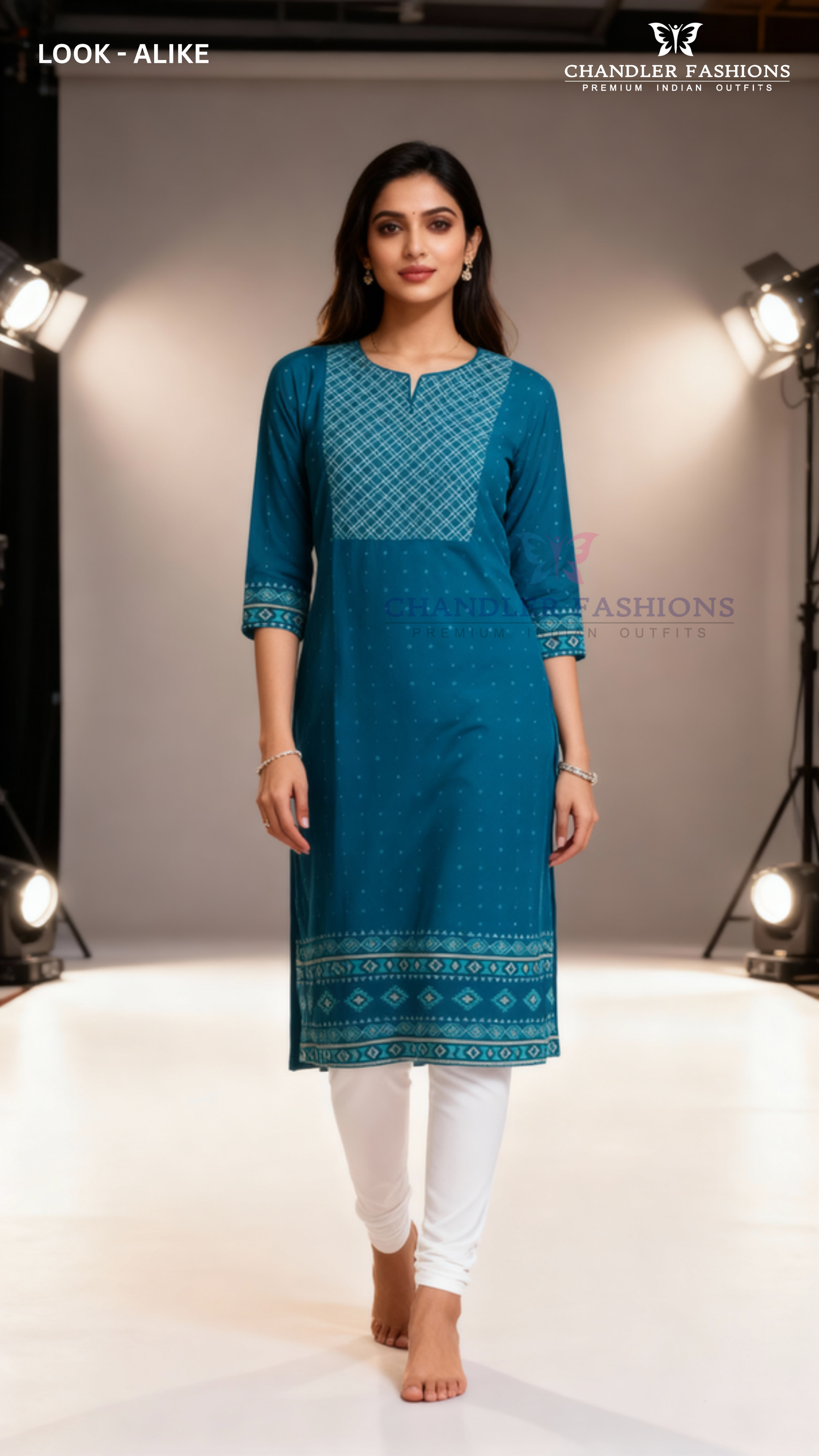 Attractive Blue Color Cotton Kurti With Embroidery Work Near Me